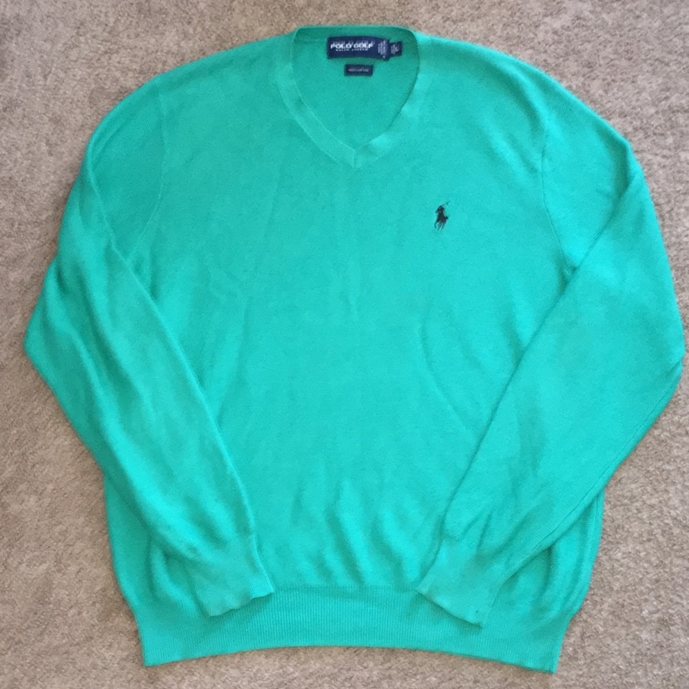 Polo Golf Ralph Lauren Green V-Neck Cotton Sweater